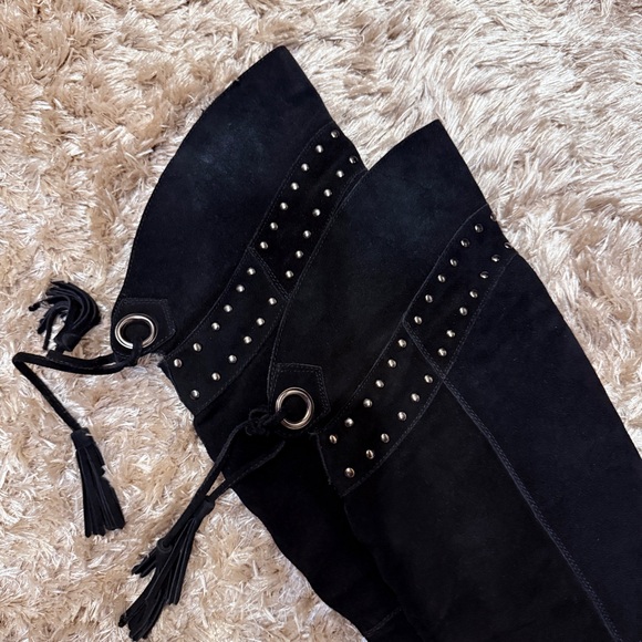 Vintage STEAMPUNK Suede Studded Over Knee Boots - Picture 14 of 16